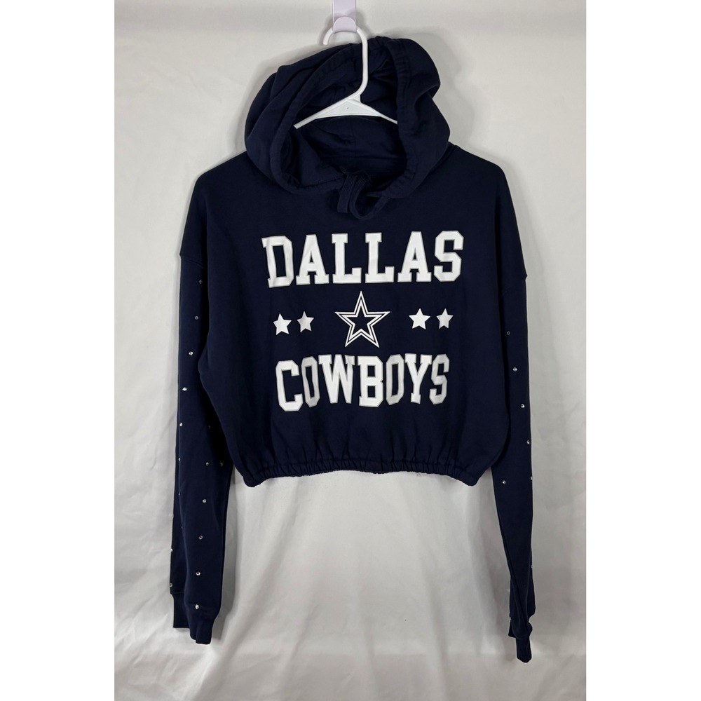 Dallas Cowboys Rhinestone Cropped Hoodie Women's XS Navy Blue NFL Pullover - Picture 13 of 13
